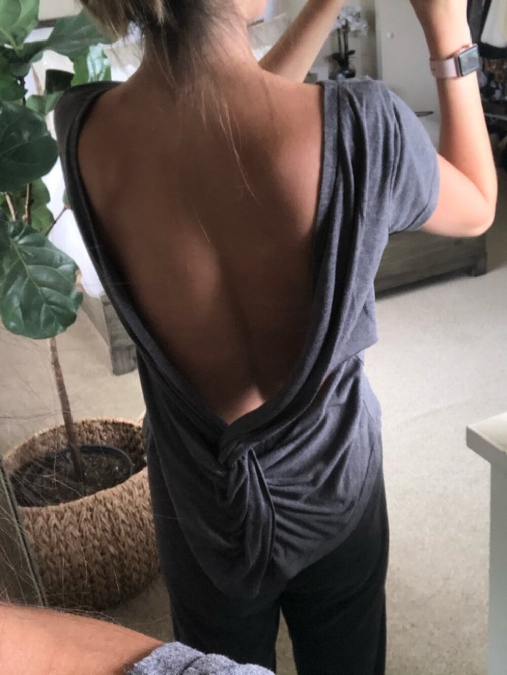 Sugarlips Heather Grey Open Twist Back Knit Tee - Size S